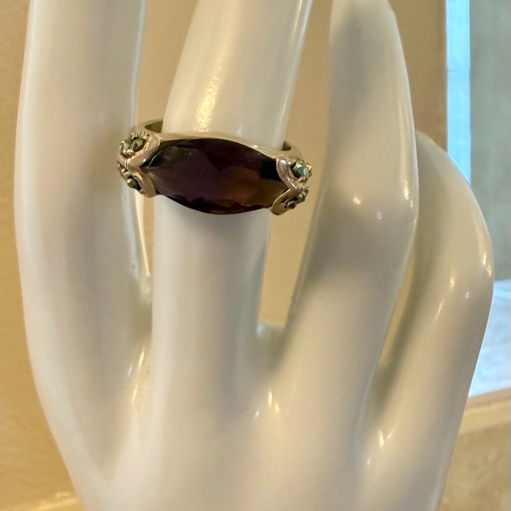 Marquise-Cut Purple Quartz Gemstone Sterling Ring, Sz 7